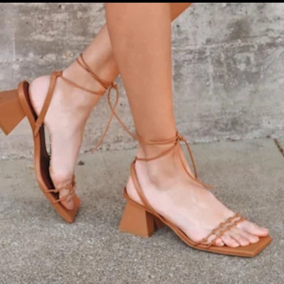 ALOHAS Juniper Tan Lace-Up Block Heel Sandals NEW - 8.5 (39)
